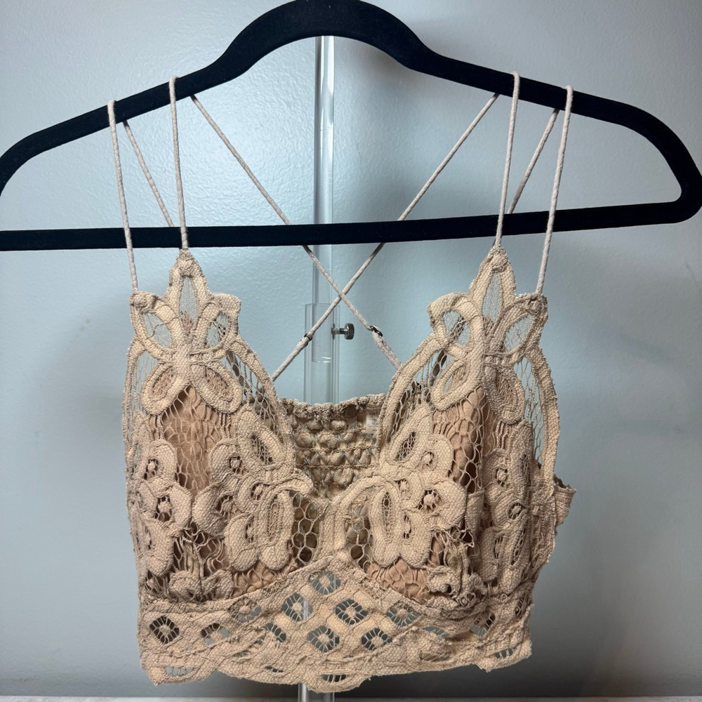 Free People One Lace Bralette XS Beige Strappy